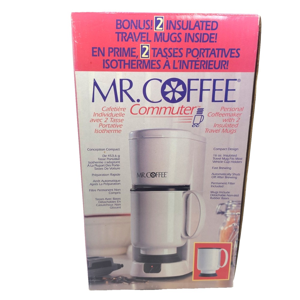 Vtg Mr. Coffee Commuter Coffee Maker PTC1M Single Serve NEW Open Box 2 Mugs